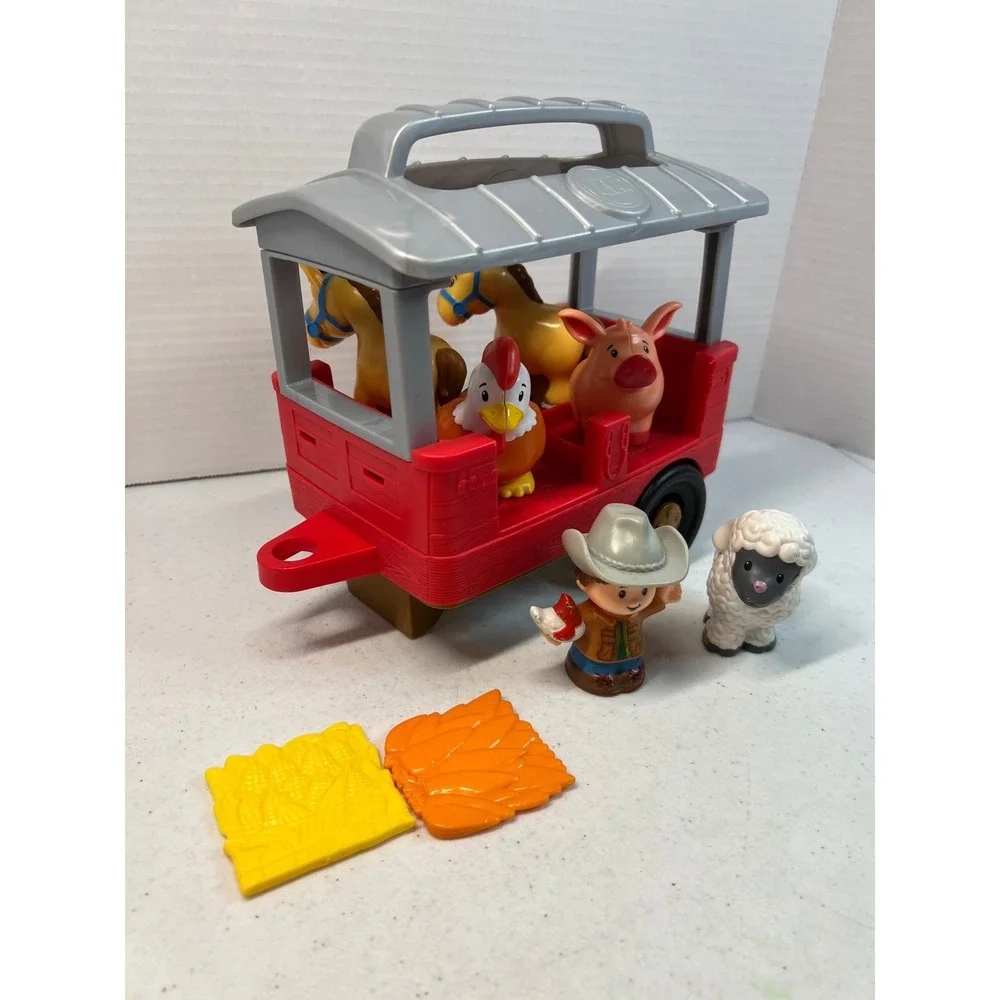 Fisher-Price Little People Farm Animal Trailer Set with Farmer Horses Pig Sheep